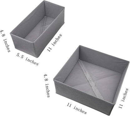 Drawer Organizer Set 4 Pack Gray, Fabric Dresser Organizer 11"x5.5"x4.8" & 11"x11"x4.8", Foldable Storage Drawers for Clothes Underwear Socks Bra Baby Dresser Closet