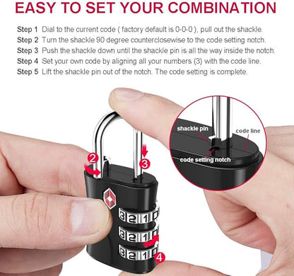 ZHEGE Luggage Lock TSA Approved, Small TSA Lock for Travel Suitcase, Backpack, Laptop Bag and Handbag - Easy to Set with Alloy Body (Black, 1 Pack)