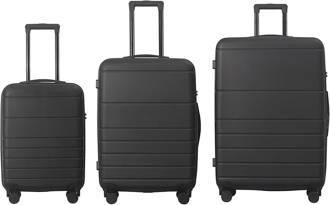 3-Piece Luggage Sets (20", 24", 28"), Suitcase with Wheels, Hardside Suitcase With Four Spinner Wheels and Scratch-Resistant Surface (ABS Hardshell, Black)