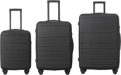 3-Piece Luggage Sets (20", 24", 28"), Suitcase with Wheels, Hardside Suitcase With Four Spinner Wheels and Scratch-Resistant Surface (ABS Hardshell, Black)