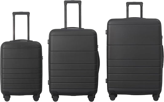 3-Piece Luggage Sets (20", 24", 28"), Suitcase with Wheels, Hardside Suitcase With Four Spinner Wheels and Scratch-Resistant Surface (ABS Hardshell, Black)