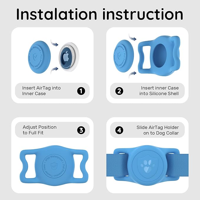 for AirTag Dog Collar Holder, Dog Air Tag Holder, IP68-Waterproof | Lightweight Silicone | Anti-Lost | Ultra-Durable | Compatible with Apple AirTags (Bule+Pink)