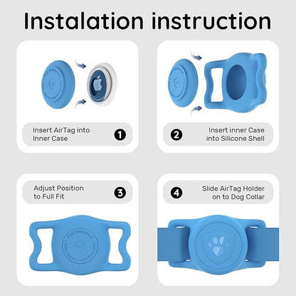 for AirTag Dog Collar Holder, Dog Air Tag Holder, IP68-Waterproof | Lightweight Silicone | Anti-Lost | Ultra-Durable | Compatible with Apple AirTags (Bule)