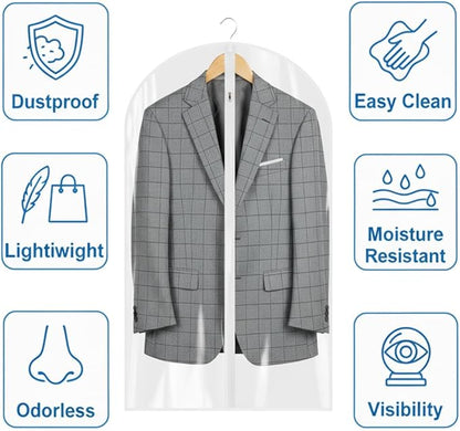 65” All Clear Dress Bags for Travel - PEVA Waterproof Fordable Cover with Zipper for Hanging Clothes, long Dress - Durable Dresser for Closet Storage, Dustproof & Moisture Resistant - 65”/4 Pack