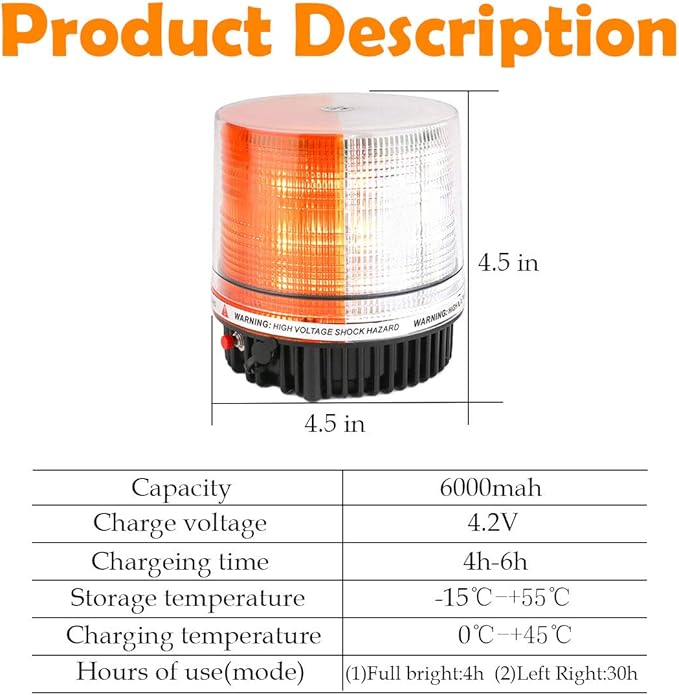 LE-JX Amber/White Wireless Rotating Beacon Orange Battery Led Strobe Warning Light Roof Top Plow Hazard Flash Emergency Lights 12V with Magnetic Base Mount and Rechargeable Plug(Yellow/White, 18 LED)
