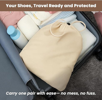 LFH Cotton Shoe Storage Bags with Drawstring, Dustproof Breathable Reusable Organizer, Perfect For Travel, Dorm, Hotel, College, Gym, Easy to Carry, Machine Washable 12"x17" (Pack of 2) - Natural