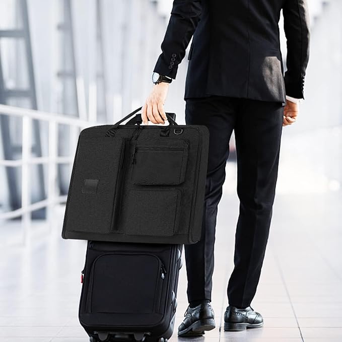 Garment Bag Travel Carry On Suit Bag for Traveling Business Trips Hanging Dress Clothes with Shoulder Strap Foldable for Men Women 45” Black