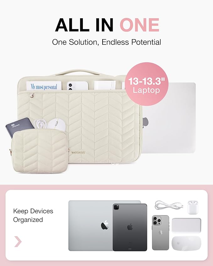 BAGSMART 13-14 inch Laptop Case with Handle, Puffy Padded Laptop Bag Sleeve for Women, Portable MacBook Air/Pro Case Compatible with Dell, HP, Lenovo, ASUS, Acer, Huawei Computer, Beige