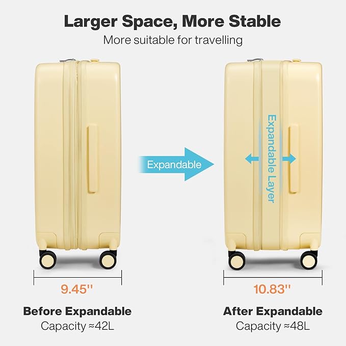 mixi 20 Inch Expandable Carry on Luggage 22x14x9 Airline Approved Suitcases with Spinner Wheels, Hardside Rolling Travel Suitcase PC with TSA Lock & Cover, Lark Yellow