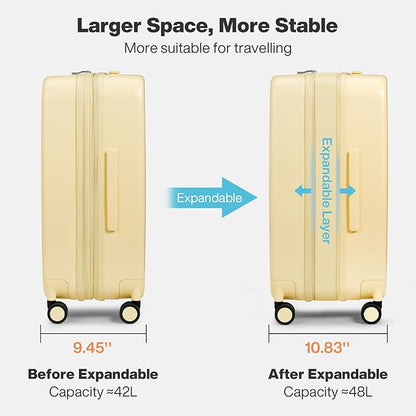 mixi 20 Inch Expandable Carry on Luggage 22x14x9 Airline Approved Suitcases with Spinner Wheels, Hardside Rolling Travel Suitcase PC with TSA Lock & Cover, Lark Yellow