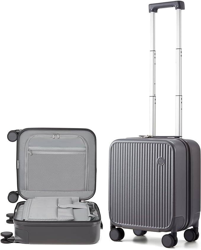 mixi Underseat Carry on Luggage 16 Inch Hardshell PC Suitcase with Spinner Wheels TSA Lock for Travel, Rock Gray