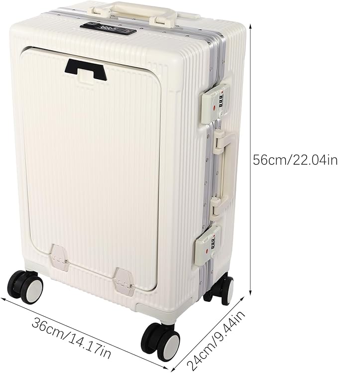 20" Carry On Luggage, Boarding Suitcase Hard Shell Suitcases with Spinner Wheels, Cup Holder, Front Compartment, USB Port, TSA Lock for Travel Front Opening