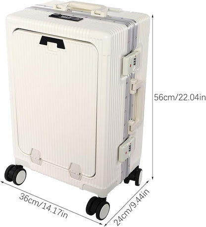 20" Carry On Luggage, Boarding Suitcase Hard Shell Suitcases with Spinner Wheels, Cup Holder, Front Compartment, USB Port, TSA Lock for Travel Front Opening