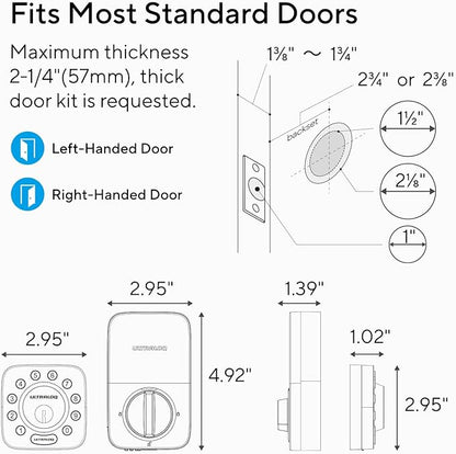 ULTRALOQ U-Bolt WiFi Smart Lock with Door Sensor, 7-in-1 Keyless Entry Door Lock, Built-in WiFi Deadbolt Front Door, App Remote Control No Hub, Auto Unlock, Easy Installation, IP65 Waterproof, Black