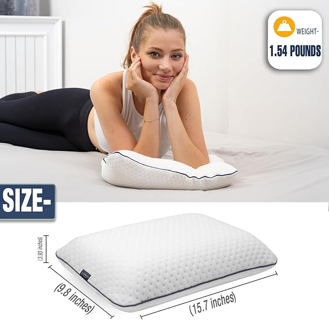 alkamto Travel & Camping Comfortable Memory Foam Pillow – Easy to Carry Portable Bag – Temperature Regulating Pillow Case (White)