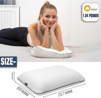 alkamto Travel & Camping Comfortable Memory Foam Pillow – Easy to Carry Portable Bag – Temperature Regulating Pillow Case (White)