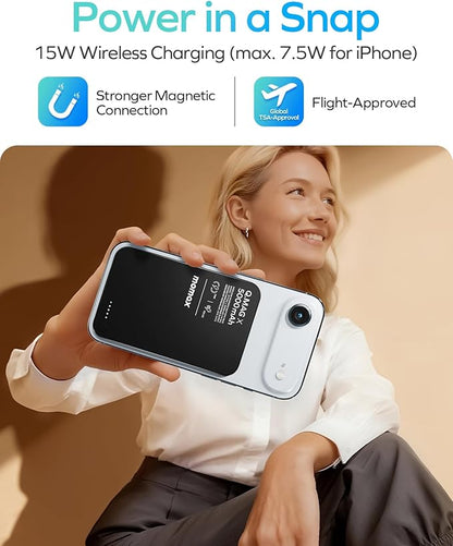 MOMAX Q.MAG Magnetic Power Bank 5000mAh, 0.3" Ultra Slim Portable Charger Battery Pack for iPhone Air/17 Pro Max/17 Pro/16/15/14/13/12 (1*USBC Port PD 20W, No Lighting)