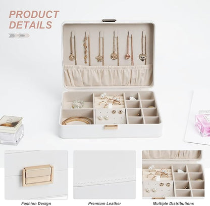 Secure Jewelry Organizer Box with Lock Compact Single Layer Storage for Travel & Home Holds Rings, Earrings, Pendants White