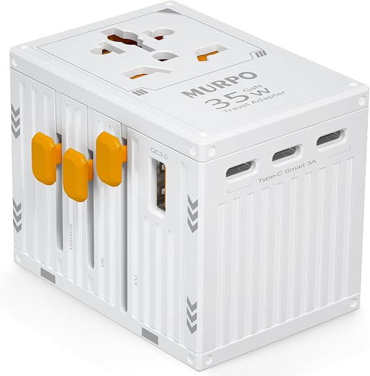 Travel Adapters, International Power Travel Plug Adapter, 3 USB-C & 1 USB-A Fast Charging Travel Charger, All in One Worldwide Travel Plug Adapter,(White-35W)
