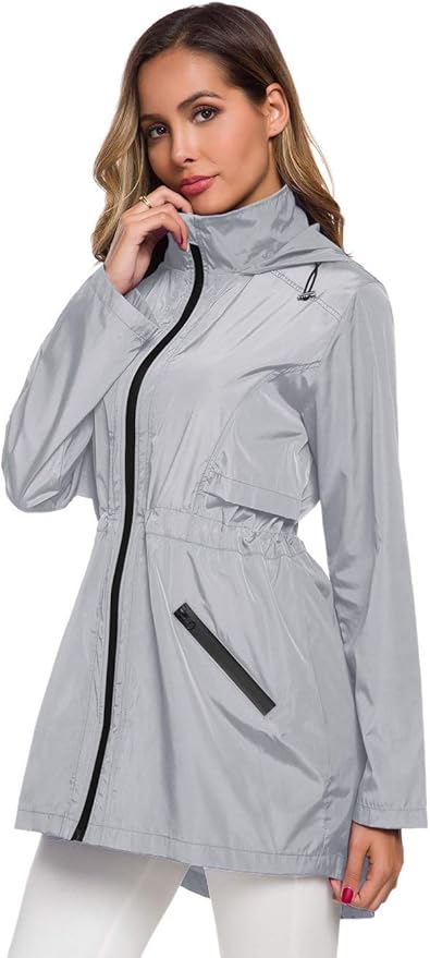 Avoogue Women's Long Raincoat with Hood Outdoor Lightweight Windbreaker Rain Jacket Waterproof