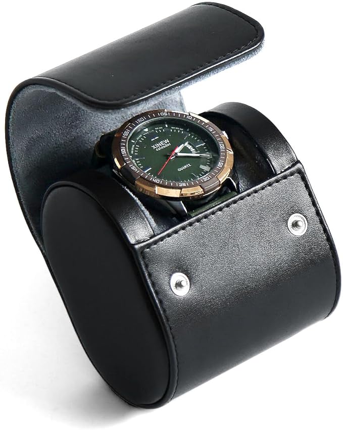 Watch Roll Travel Case for Men and Women with Suede Lining Watch Display Box Single Watch Storage and Organizer (Black)