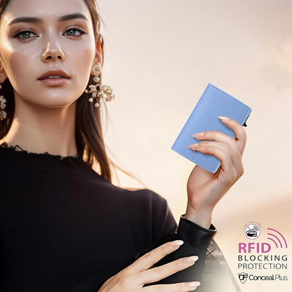 Conceal Plus Small RFID Wallet for Women, Slim Compact RFID Blocking Credit Card Holder Womens Wallet, Smart Pop Up Minimalist Card Case, Holds 4-6 Standard Cards Plus Cash & ID, Compact Travel Wallet