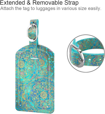 FINTIE 2 Pack Luggage Tags, Leather Name ID Labels with Privacy Cover for Travel Bag Suitcase, Theme - Shades of Blue