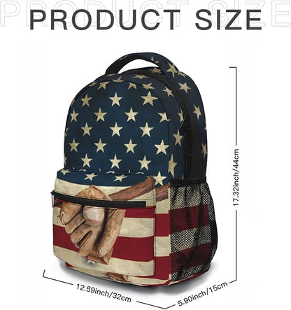 American Flag Baseball Print Backpack, Laptop Backpack with Multiple Pockets for Adult Hiking Travel Work 17 Inch