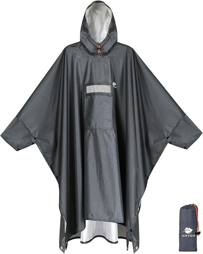 ANYOO Hooded Rain Poncho for Adults Waterproof Lightweight Rain Coat for Men Women Reusable Rain Jacket for Emergency Outdoor