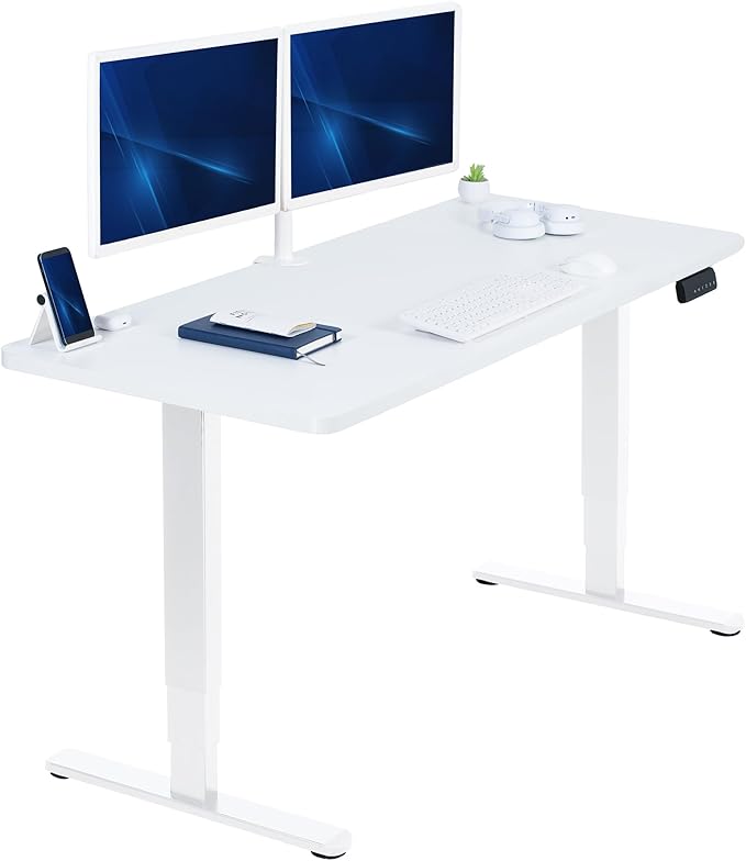 VIVO Electric 60 x 24 in Dual Motor Sit Stand Desk, Memory Height Adjustment, 2B Series, White Top White Frame, DESK-KIT-2W6W