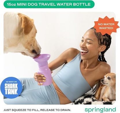 Springer by Springland Dog Water Bottle | Portable Travel Water Bottle Dispenser for Dogs | Dog Gift Seen on Oprah's Favorite Things, Shark Tank | Leak-Proof Bottles | BPA-Free 15oz Lilac