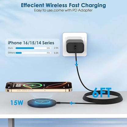 Magnetic Wireless Charger iPhone,6FT Charger for Apple MagSafe Charger 2Pack Fast Wireless Charging Pad for iPhone 16 Pro Max/16 Pro/16 Plus/15 ProMax/15/14/13/12/AirPods 3/2/Pro Mag-Safe Charging Pad