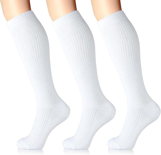 LIN PERFORMANCE Compression Socks for Women and Men 3 Pairs 8-15 mmHg Cotton Knee High Support Socks for Travel Sport