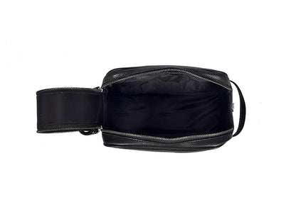 10" Premium Leather Toiletry Travel Pouch With Waterproof Lining | King-Size Handcrafted Vintage Dopp kit By Aaron Leather Goods (Jade Black)