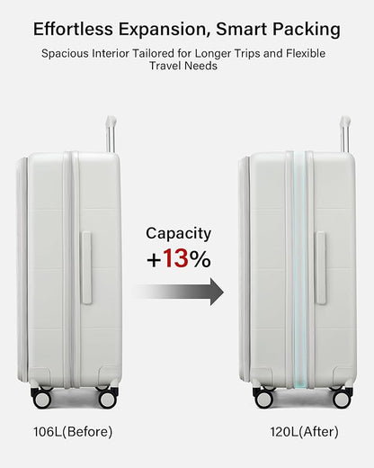 Hanke Hardside Expandable Large Checked Luggage, 28 Inch Top Opening Trunk Luggages with Spinner Wheels, All-PC Hard Shell Suitcase, Lightweight TSA Approved (Smoke White, 120L)