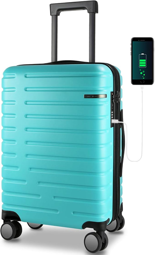 EMPSIGN Carry On Luggage with Spinner Wheels, Hard Shell Carry-On Expandable Suitcase 21x14x9 Airline Approved & Built-in TSA Lock, Durable Travel Rolling Suitcase, Carry-On 20-Inch, Lake Blue