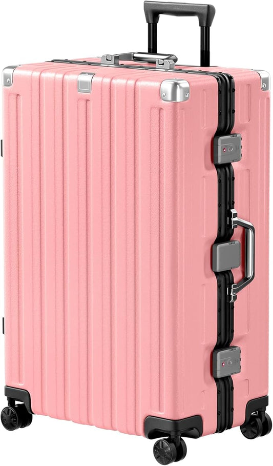 Krute Aluminum Frame Luggage 28 Inch Checked Suitcase with Spinner Wheels TSA Approved No Zipper Hard Shell Luggage PC+ABS Travel Suitcase