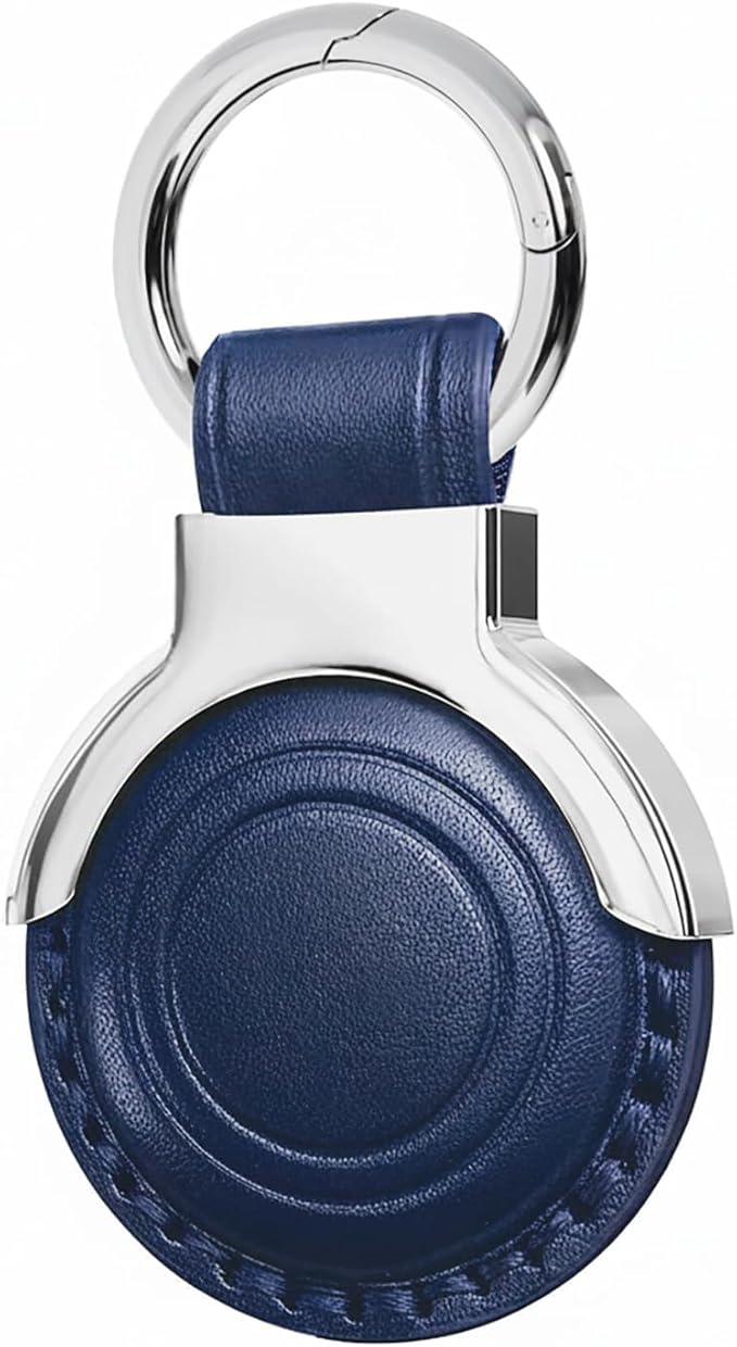 Genuine Leather for AirTag Holder Keychain for AirTag - Premium Handmade Protective Case Cover Accessories with Key Ring, Secure Hidden Design, All-in-One Package, Dark Blue
