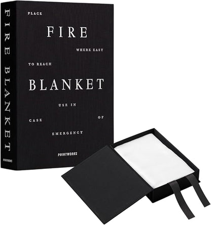 PrintWorks Black Fire Blanket for Home – Emergency Safety Cover in Stylish Discreet Book-Style Storage Box