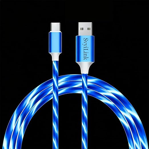 USB Cable PD Fast Charger Lighted Up (USB A to C Blue),Mobile Phone Data Cable, Charging Cable, Supports Data Transfer, 39-inch, TPE Material, Compatible with Almost All Type-C Devices.