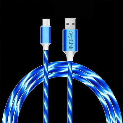 USB Cable PD Fast Charger Lighted Up (USB A to C Blue),Mobile Phone Data Cable, Charging Cable, Supports Data Transfer, 39-inch, TPE Material, Compatible with Almost All Type-C Devices.