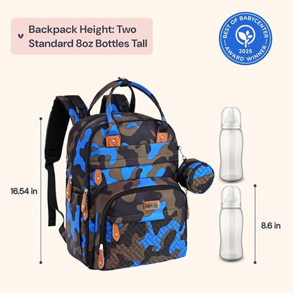 BabbleRoo Diaper Bag Backpack - Baby Essentials Travel Tote - Multi Function Water Resistant Diaper Bag, Travel Essentials Baby Bag with Changing Pad, Stroller Straps & Pacifier Case - Blue Camo