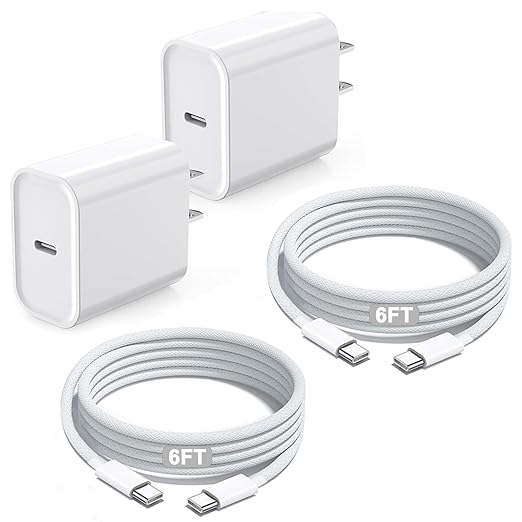 iPhone 17 16 Charger Fast Charging,Apple iPhone USB C Fast Charger Block,2Pack 6FT Type C USB C to C Woven Cable Cord for iPhone 17/17 Pro Max/17 Pro/Air/16 Pro Max/16 Pro/15 Pro Max,iPad Pro/Air/Mini
