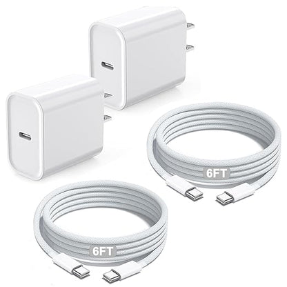 iPhone 17 16 Charger Fast Charging,Apple iPhone USB C Fast Charger Block,2Pack 6FT Type C USB C to C Woven Cable Cord for iPhone 17/17 Pro Max/17 Pro/Air/16 Pro Max/16 Pro/15 Pro Max,iPad Pro/Air/Mini