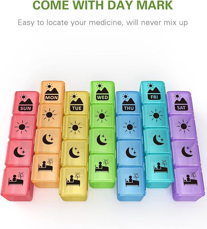 Fullicon Large Weekly Pill Organizer 4 Times a Day,7 Day Pill Box, Portable Medicine Organizer for Supplements Vitamin Pill Case Black