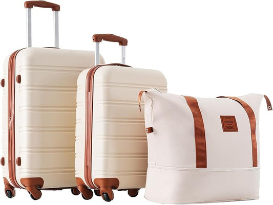 Merax Luggage Sets 2 Piece Suitcase Set 20/24 IN,Carry on Luggage and Travel Bag TSA Lock Expandable,Hard Case Luggage with Spinner Wheels,White and Brown