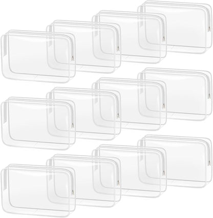TISRATOK 12 PCS Clear Makeup Bag for Women with Zipper, TSA Approved Toiletry Pouch, Cosmetic Bag Bulk for Travel Organizer Essentials - White,Large