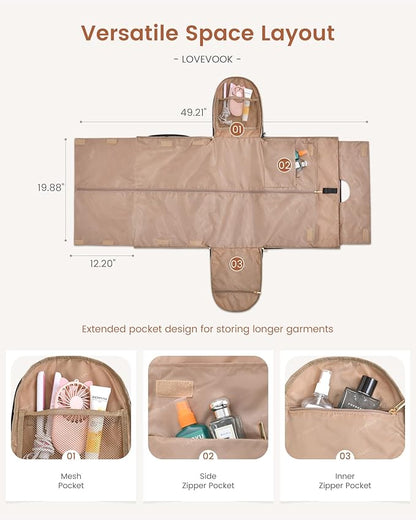 LOVEVOOK Convertible Garment Bag for Travel with Shoe Pouch, Carry On Garment Duffel Bag with Toiletry Bag, 2 in 1 Hanging Suitcase Suit Bag, Waterproof Weekender Bag for Women Travel, Wedding, Black