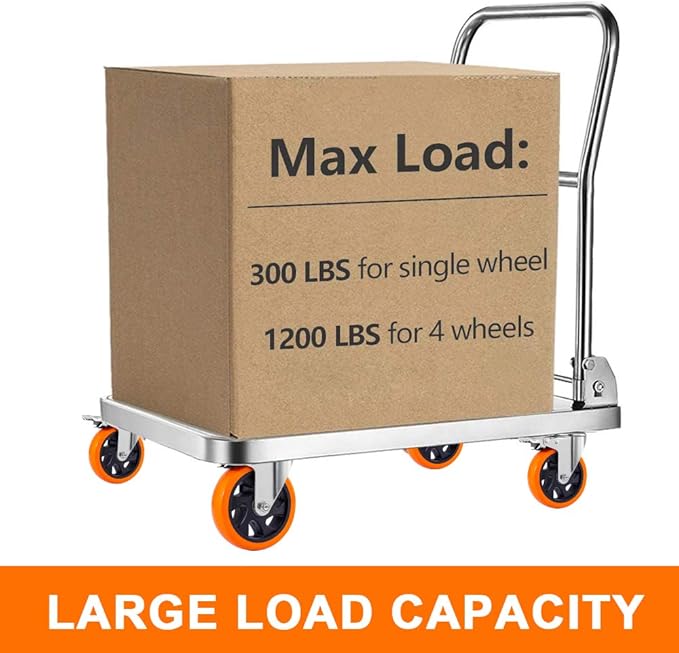 D&L 5 Inch Swivel Casters Wheels 1500lbs Heavy Duty Castors with Brake Polyurethane Dual Locking Casters Set of 4 Orange DL-I5-001