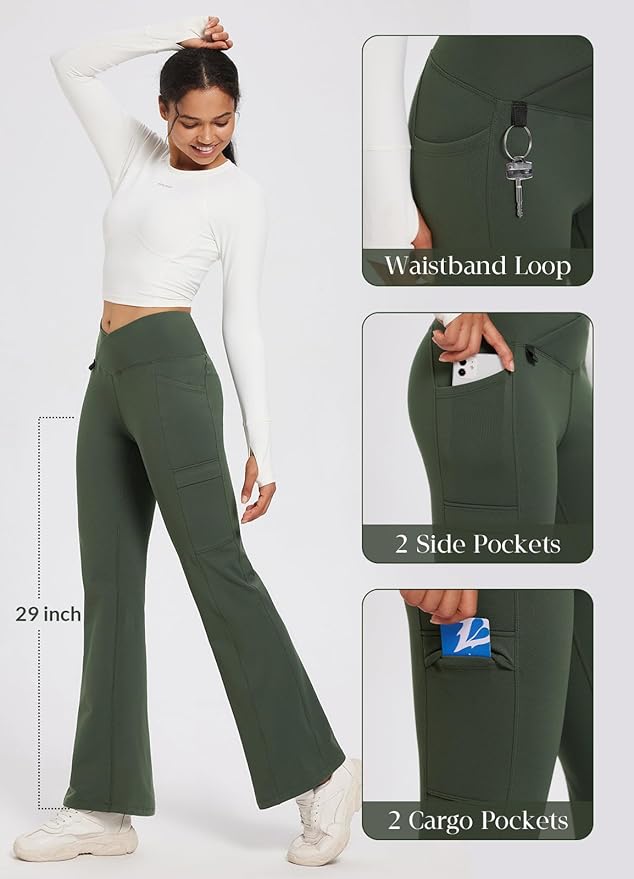baleaf Women's Fleece Lined Pants Winter Thermal Water Resistant Crossover Flare Leggings Warm Bootcut Hiking Outdoor